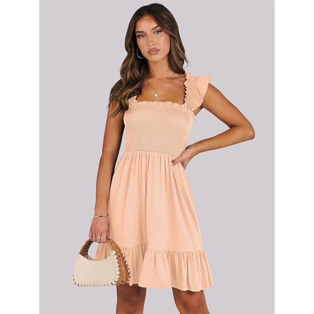 Apricot Women's Summer Casual Sleeveless Square Neck Dress